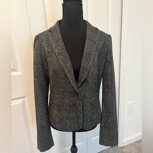 Ann Taylor Factory Plaid Wool Blazer Women's Size 6 Black White Classic Workwear